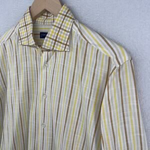LA CAMICERIA Shirt Mens M Italiana Striped Button Up Long Sleeve Cotton Yellow